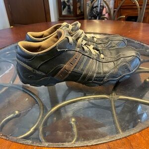 Skechers Men's Black Athletic Lace-Up Shoes with Brown Accents